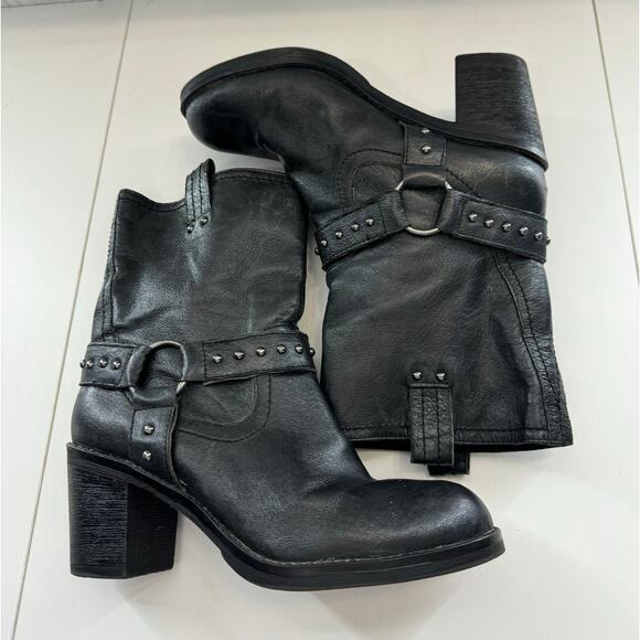Vintage y2K Moto Style Biker Bootie Black Leather Round Toe Size 8 Nine West - Picture 4 of 8